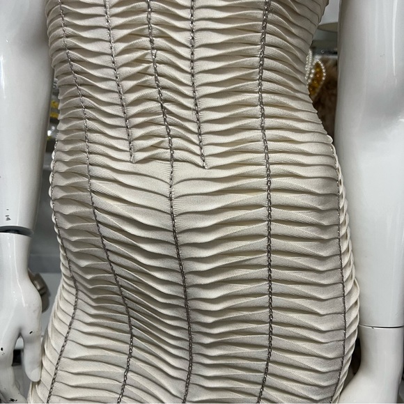 Herve Leger Ivory Sleeveless Chain Dress S - Picture 6 of 12